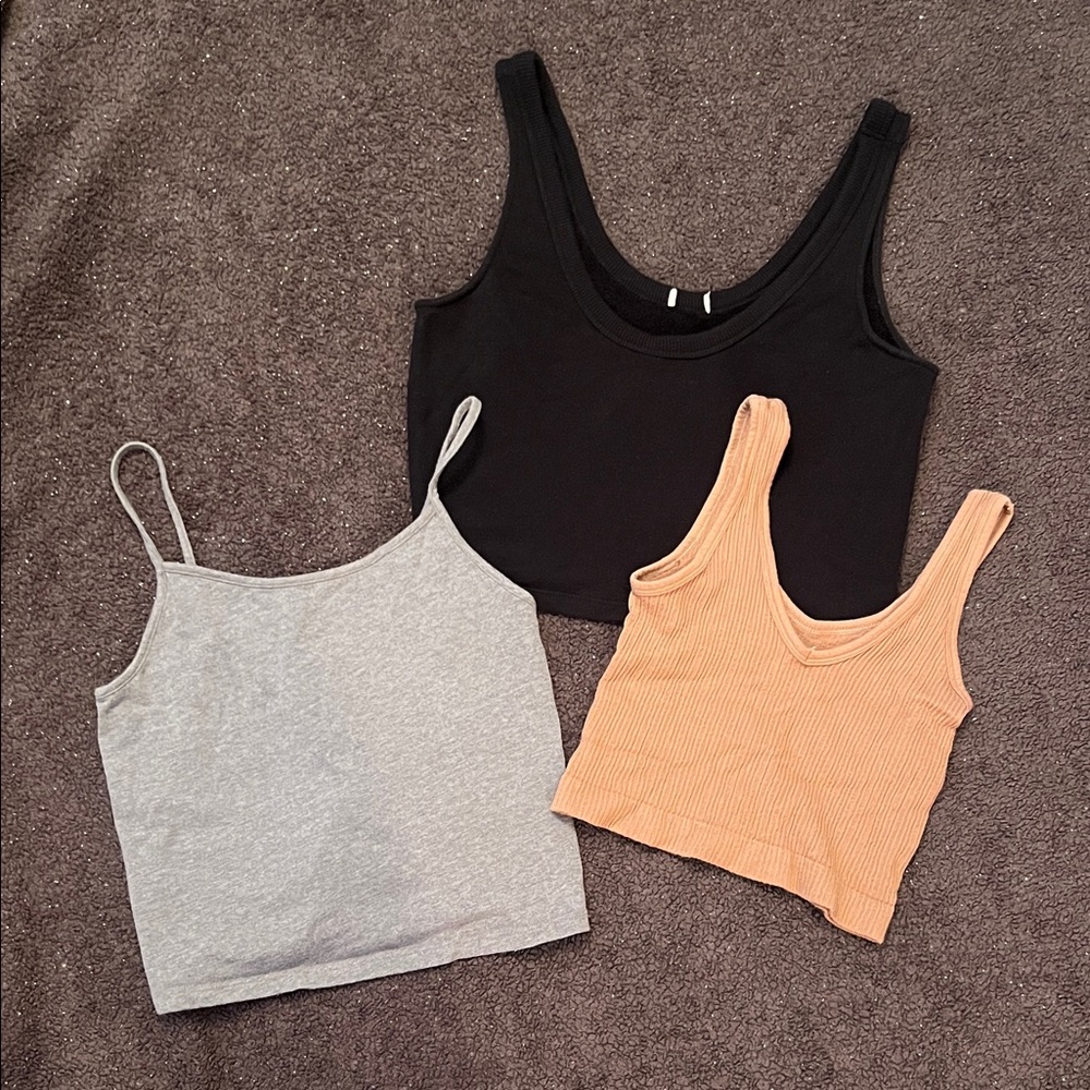 Set of 3 Women's Cropped Tank Tops - Black, Gray, and Brown